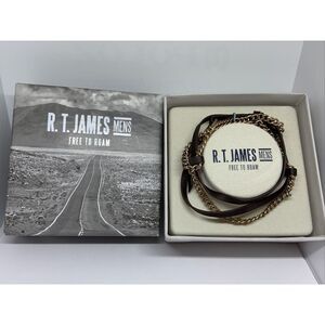R.T. James Men's Leather & Chain Wrap Bracelet Approximate Length: 8-1/2 CP77